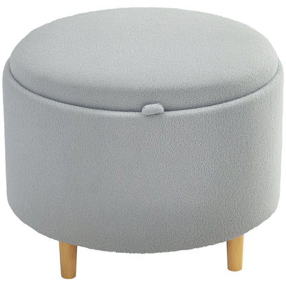 Storage Ottoman Pouf with Storage Round Upholstered Ottoman with Folding Lid, Wooden Legs, Modern, for Living Room, Bedroom, Gray, Ø56 x 42 cm