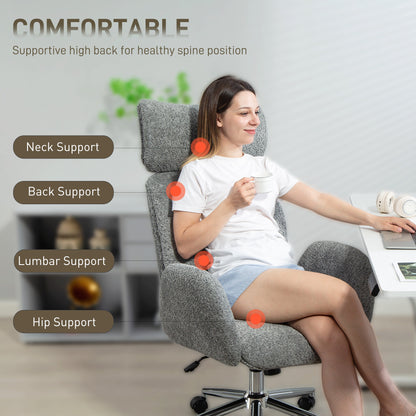 Bouclé Office Chair with Armrests — Adjustable Headrest, Height-Adjustable Swivel with Tilt, Dark Gray