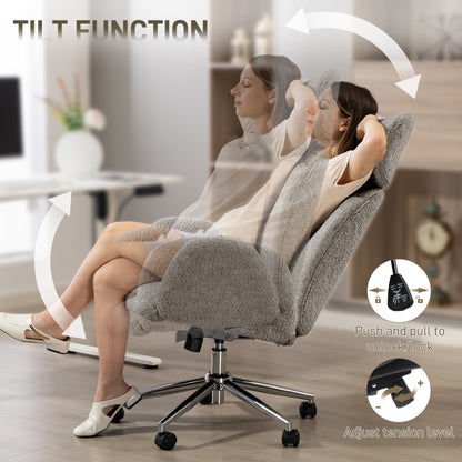 Bouclé Office Chair with Armrests — Adjustable Headrest, Height-Adjustable Swivel with Tilt, Dark Gray