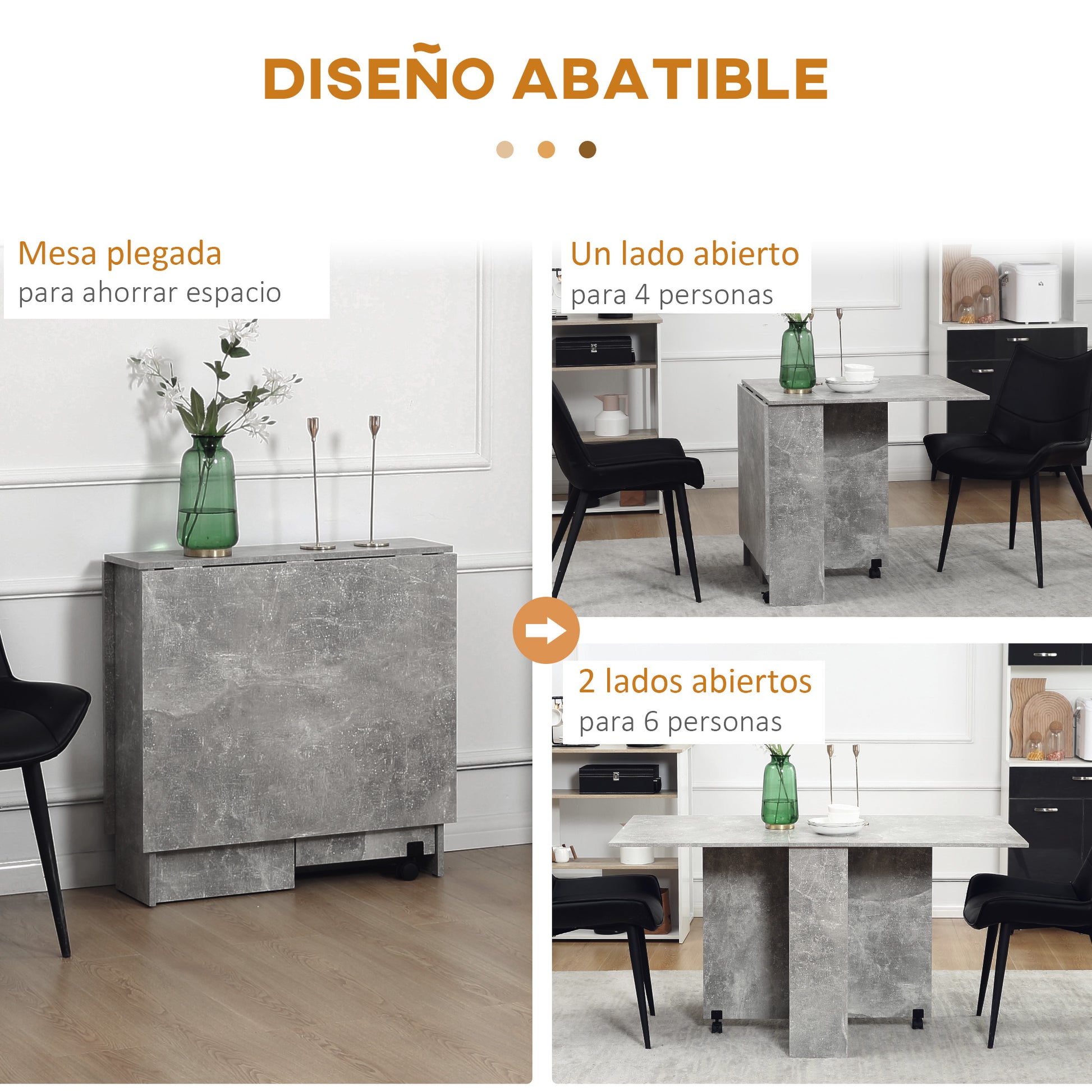 Folding Dining Table Kitchen Table with Wheels Folding Wings and Shelves for 4-6 People 75x140x74 cm Gray Cement