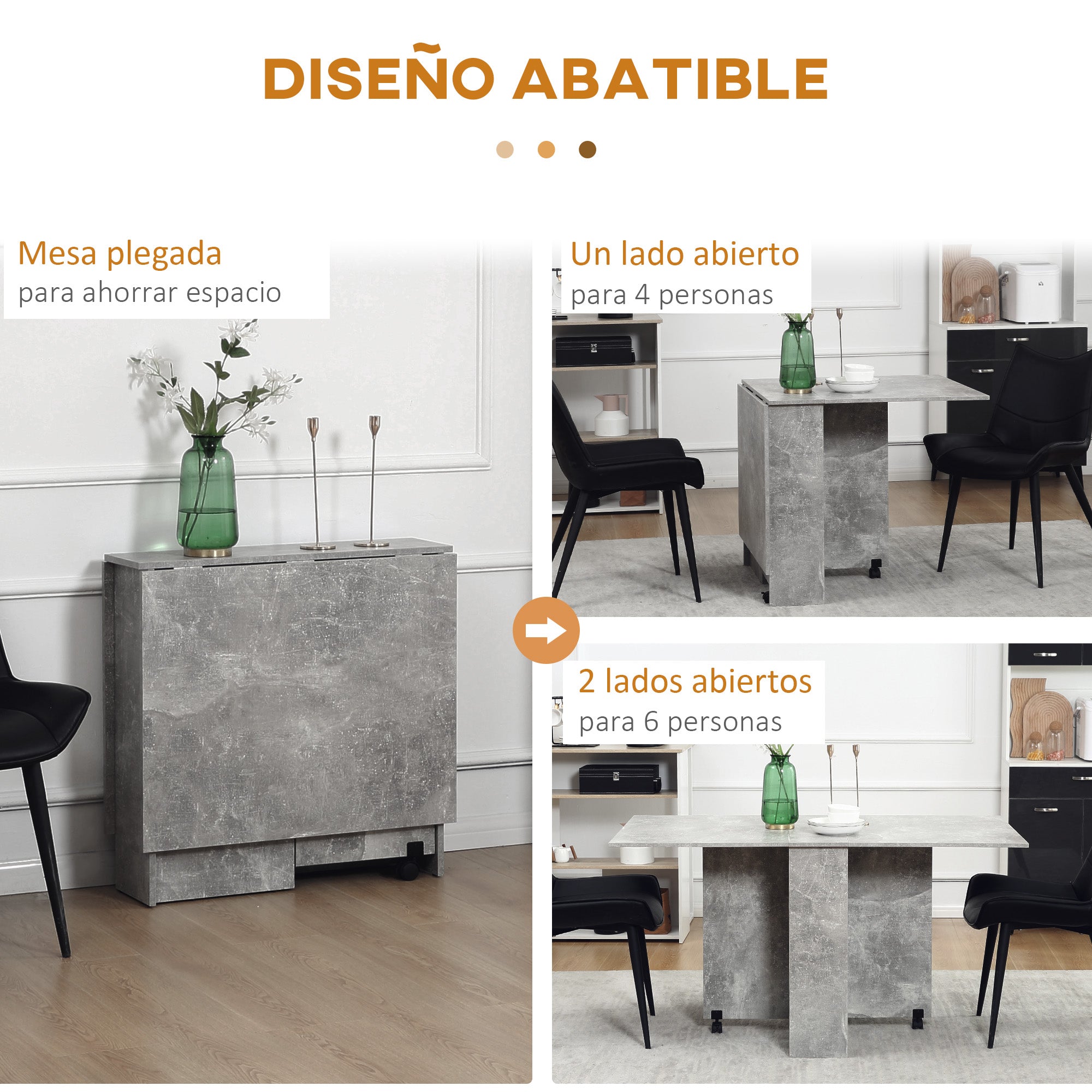 Folding Dining Table Kitchen Table with Wheels Folding Wings and Shelves for 4-6 People 75x140x74 cm Gray Cement