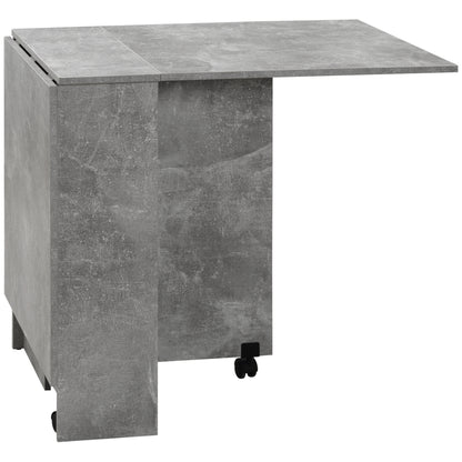 Folding Dining Table Kitchen Table with Wheels Folding Wings and Shelves for 4-6 People 75x140x74 cm Gray Cement
