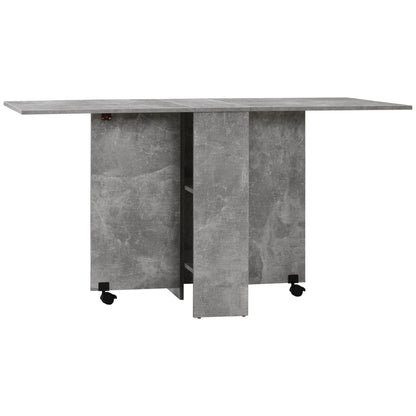 Folding Dining Table Kitchen Table with Wheels Folding Wings and Shelves for 4-6 People 75x140x74 cm Gray Cement