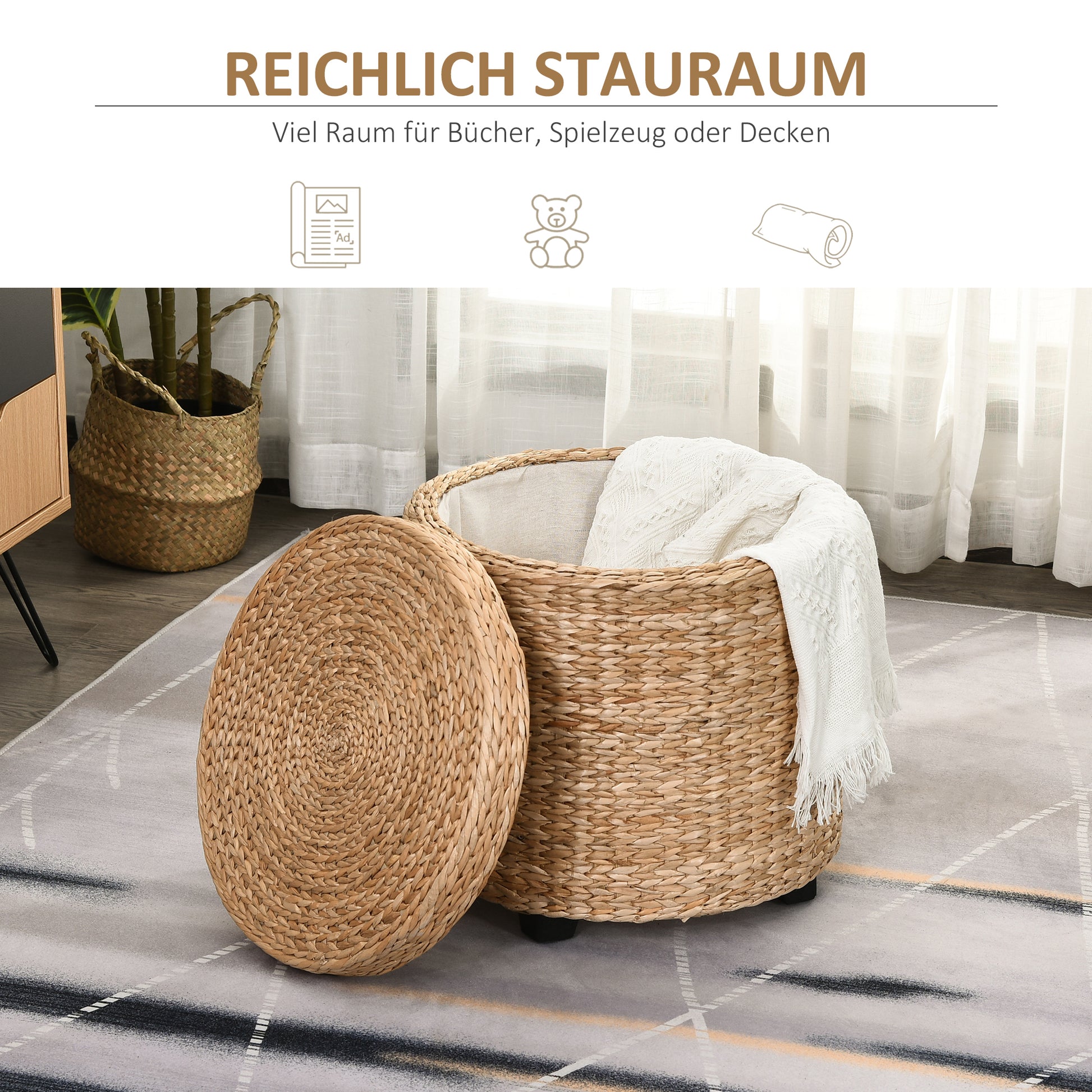 Storage Ottoman Footrest Seat Box Pouf Footstool with Legs, 43 x 43 x 43 cm Khaki