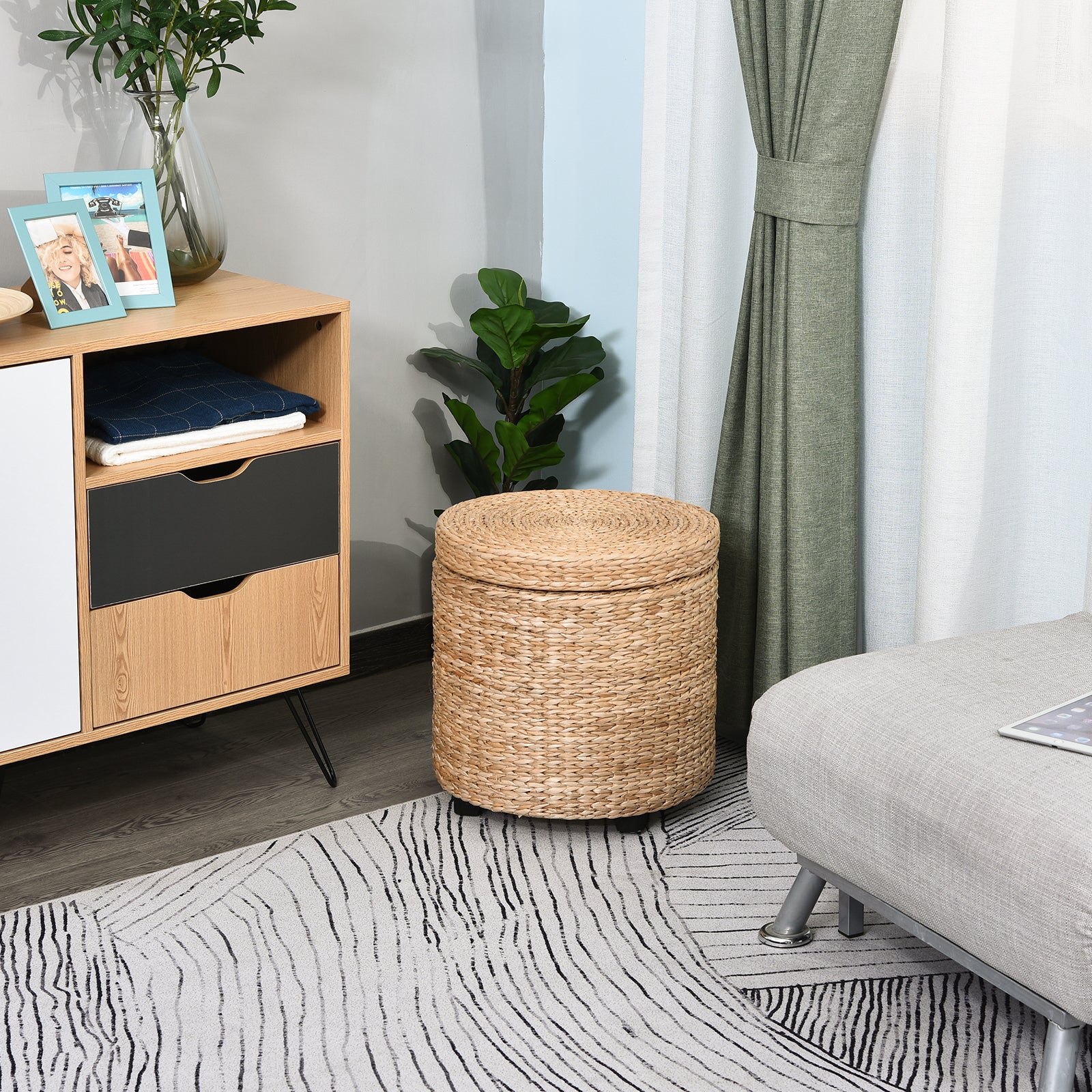 Storage Ottoman Footrest Seat Box Pouf Footstool with Legs, 43 x 43 x 43 cm Khaki