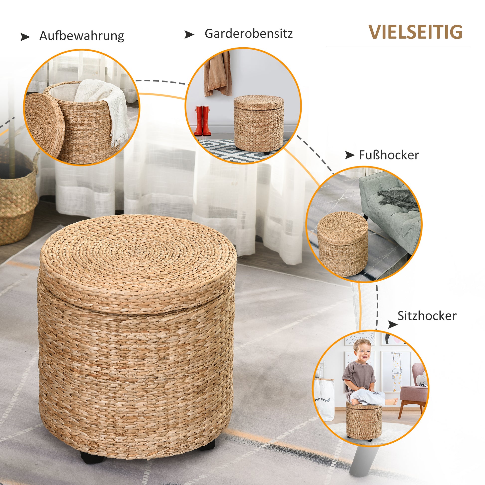 Storage Ottoman Footrest Seat Box Pouf Footstool with Legs, 43 x 43 x 43 cm Khaki