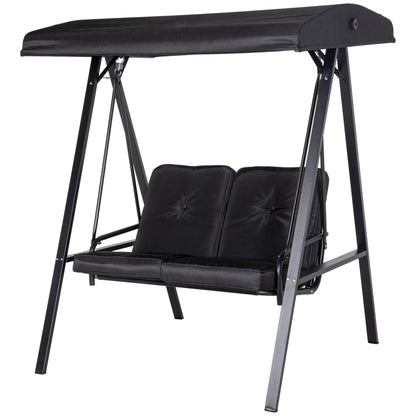 Hollywood Swing 2-Seater Garden Swing with Adjustable Canopy, Cushions, Swing Bench up to 220 kg Capacity, for Garden, Balcony, Black, 145 x 116 x 172 cm