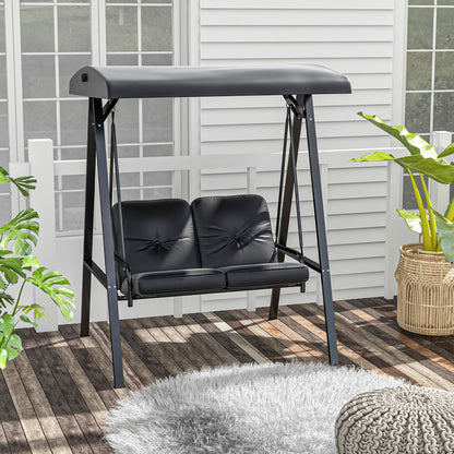 Hollywood Swing 2-Seater Garden Swing with Adjustable Canopy, Cushions, Swing Bench up to 220 kg Capacity, for Garden, Balcony, Black, 145 x 116 x 172 cm