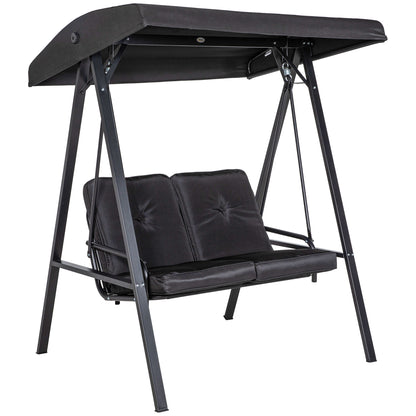 Hollywood Swing 2-Seater Garden Swing with Adjustable Canopy, Cushions, Swing Bench up to 220 kg Capacity, for Garden, Balcony, Black, 145 x 116 x 172 cm