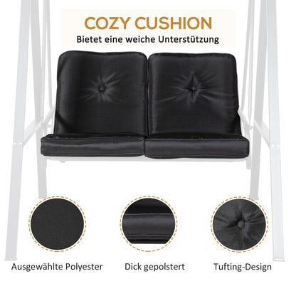 Hollywood Swing 2-Seater Garden Swing with Adjustable Canopy, Cushions, Swing Bench up to 220 kg Capacity, for Garden, Balcony, Black, 145 x 116 x 172 cm