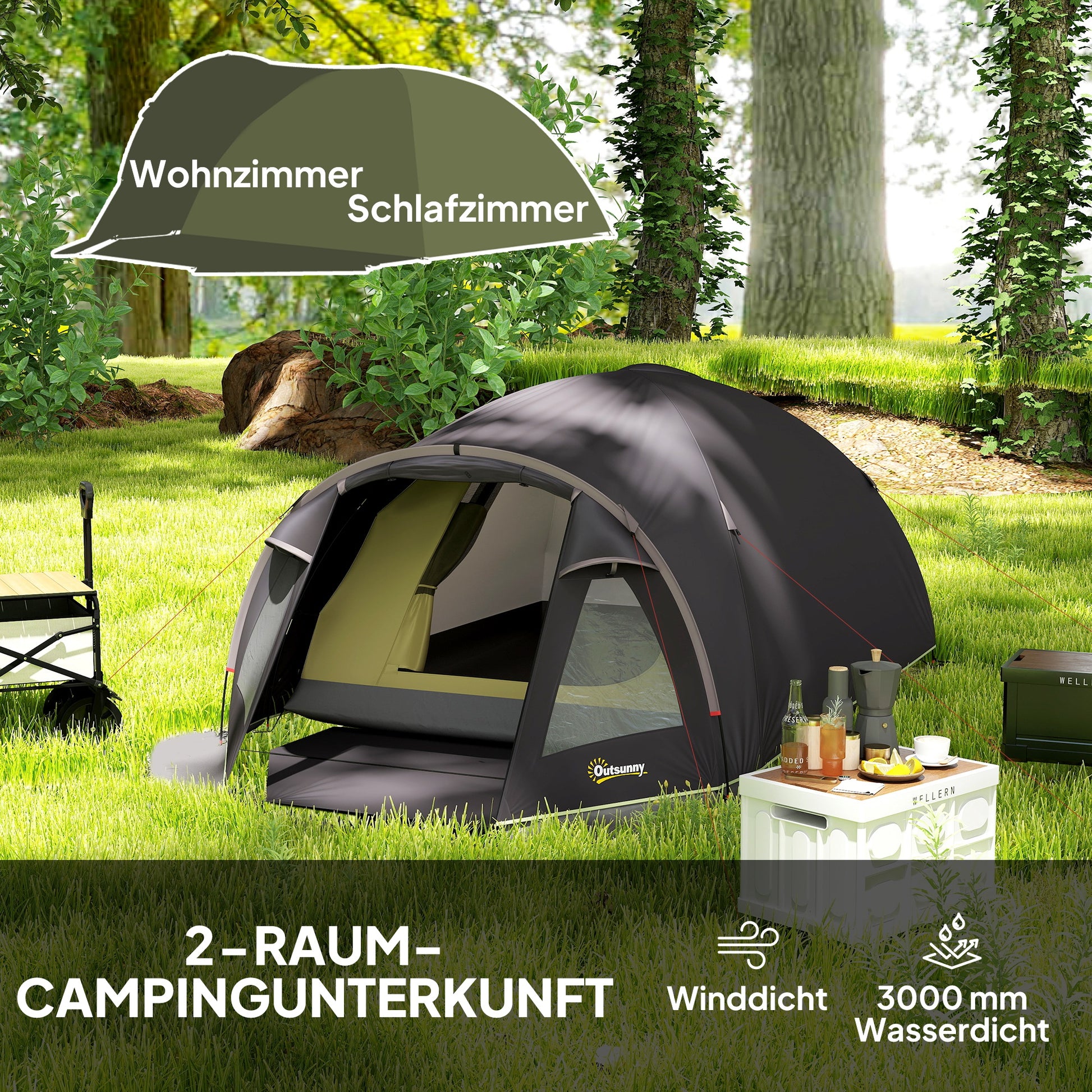 Camping Tent for 4 Persons Lightweight, Stable, Waterproof UV 50+ Tunnel Tent with Awning, Side Door & Window, Groundsheet Family Tent with 3000mm Water Column Camping Tent for Travel, Trekking, Garden