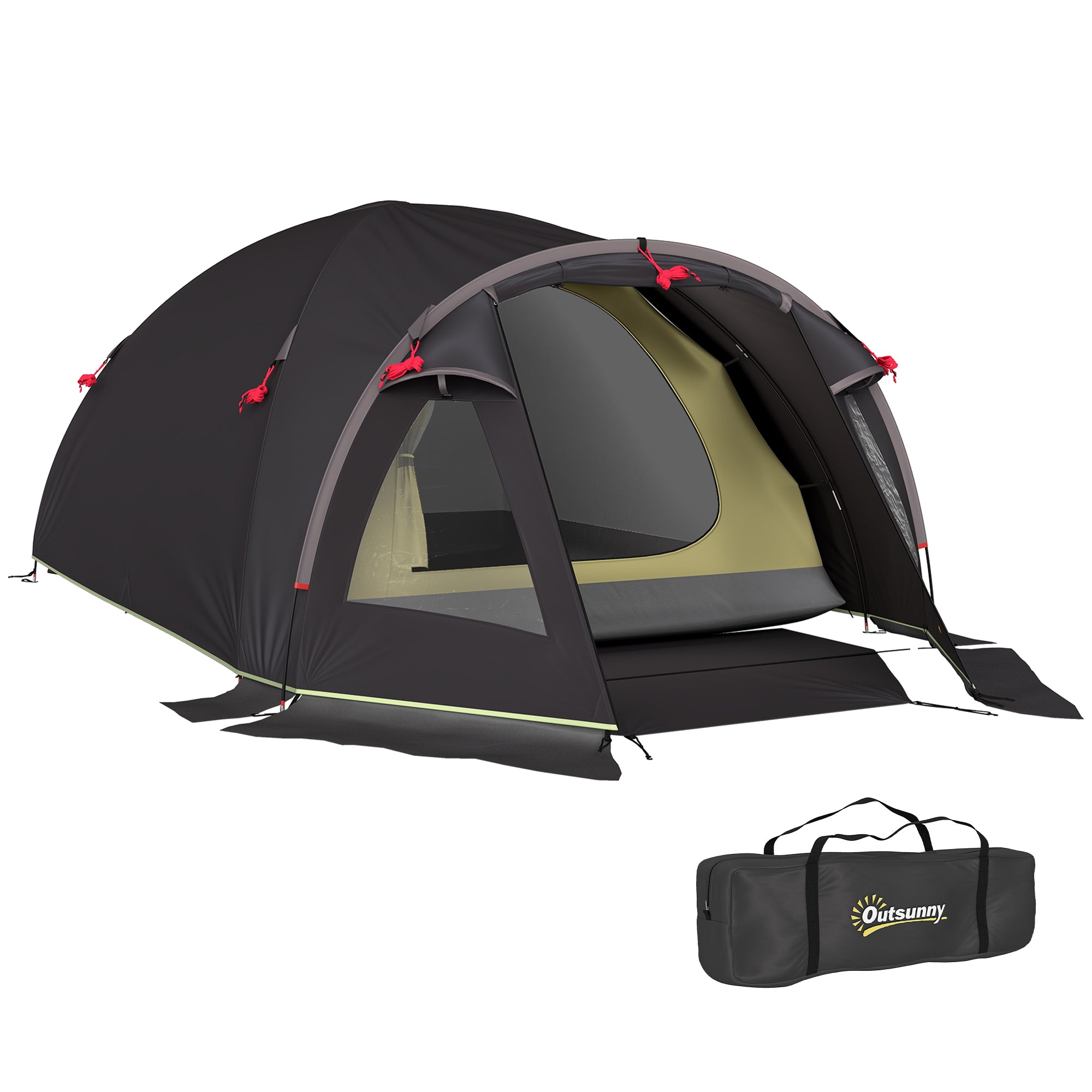 Camping Tent for 4 Persons Lightweight, Stable, Waterproof UV 50+ Tunnel Tent with Awning, Side Door & Window, Groundsheet Family Tent with 3000mm Water Column Camping Tent for Travel, Trekking, Garden