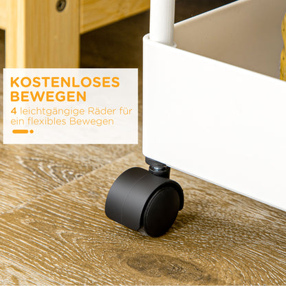 Serving Trolley with 4 Levels Kitchen Cart with Wheels Trolley with Hooks Utility Cart for Kitchen Office Bathroom, White