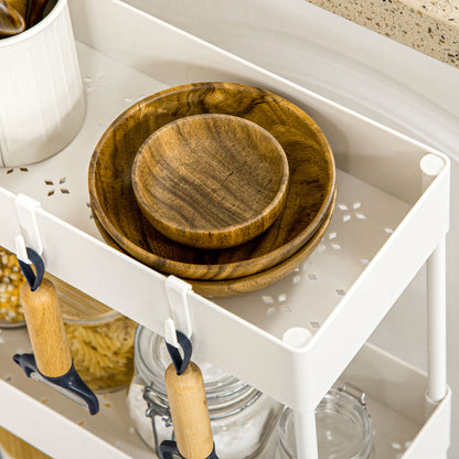 Serving Trolley with 4 Levels Kitchen Cart with Wheels Trolley with Hooks Utility Cart for Kitchen Office Bathroom, White