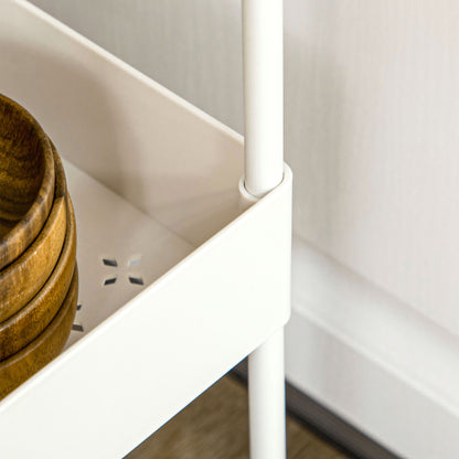 Serving Trolley with 4 Levels Kitchen Cart with Wheels Trolley with Hooks Utility Cart for Kitchen Office Bathroom, White