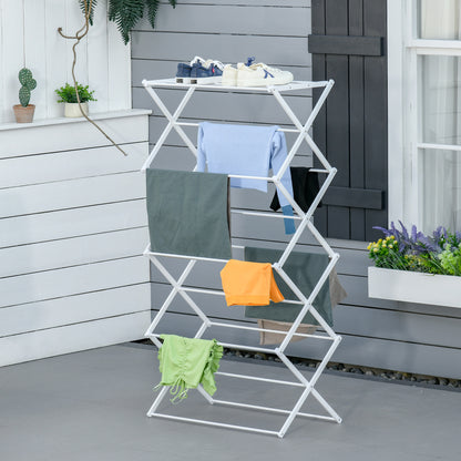 Folding Laundry Rack 8-Tier Drying Rack Tower Dryer Tower Laundry Rack Clothes Drying Rack Metal Plastic White 74 x 35 x 144 cm
