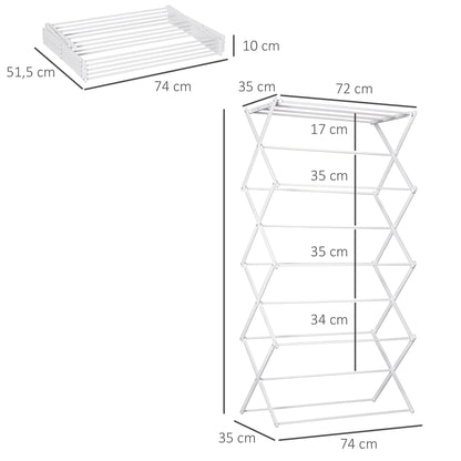 Folding Laundry Rack 8-Tier Drying Rack Tower Dryer Tower Laundry Rack Clothes Drying Rack Metal Plastic White 74 x 35 x 144 cm