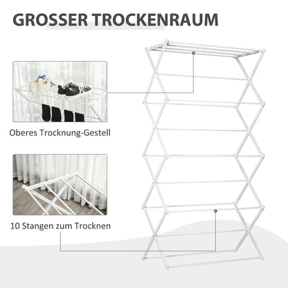 Folding Laundry Rack 8-Tier Drying Rack Tower Dryer Tower Laundry Rack Clothes Drying Rack Metal Plastic White 74 x 35 x 144 cm