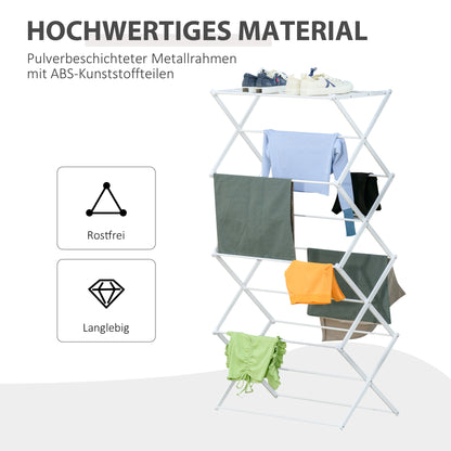 Folding Laundry Rack 8-Tier Drying Rack Tower Dryer Tower Laundry Rack Clothes Drying Rack Metal Plastic White 74 x 35 x 144 cm