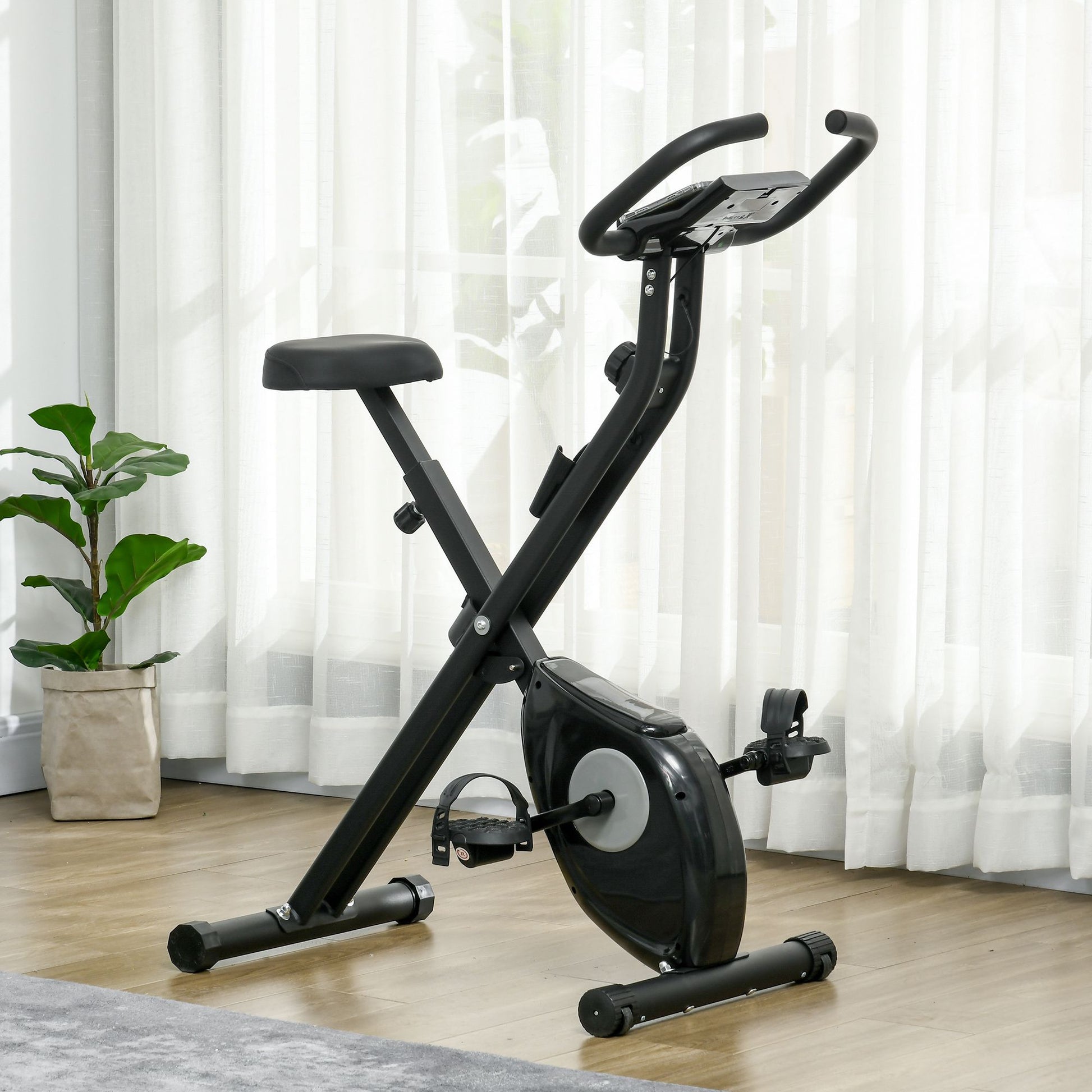 Folding Exercise Bike with 8 Levels of Magnetic Resistance Fitness Exercise Bike with LCD Display and Adjustable Seat for Home Office 43x85x109 cm Black