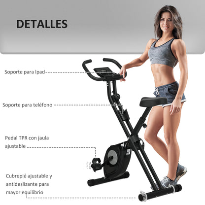 Folding Exercise Bike with 8 Levels of Magnetic Resistance Fitness Exercise Bike with LCD Display and Adjustable Seat for Home Office 43x85x109 cm Black