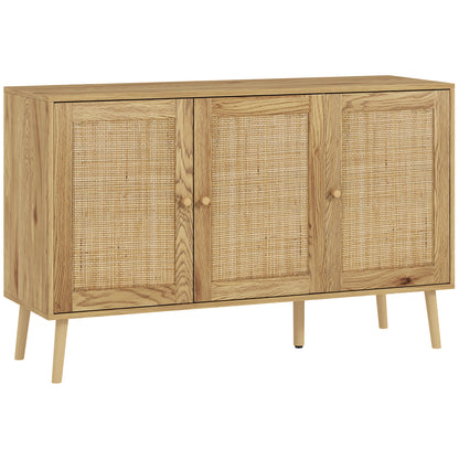 Buffet Living Room Cabinet Storage with Rattan Doors and Adjustable Shelf, for Living Room, Dining Room, Dimensions 120 x 40 x 75 cm, Natural Wood Look