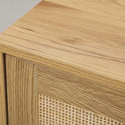 Buffet Living Room Cabinet Storage with Rattan Doors and Adjustable Shelf, for Living Room, Dining Room, Dimensions 120 x 40 x 75 cm, Natural Wood Look