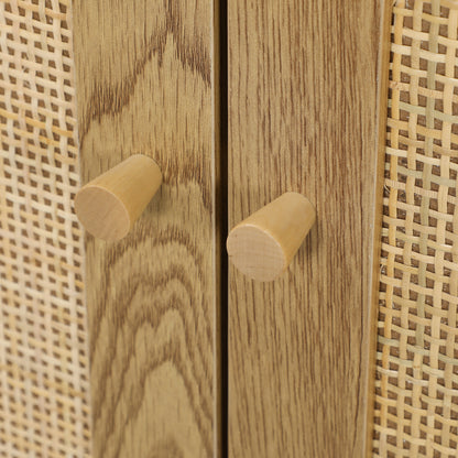 Buffet Living Room Cabinet Storage with Rattan Doors and Adjustable Shelf, for Living Room, Dining Room, Dimensions 120 x 40 x 75 cm, Natural Wood Look