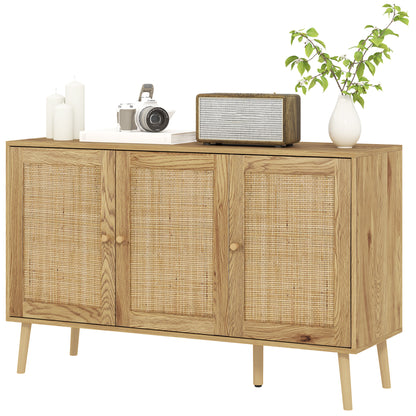Buffet Living Room Cabinet Storage with Rattan Doors and Adjustable Shelf, for Living Room, Dining Room, Dimensions 120 x 40 x 75 cm, Natural Wood Look