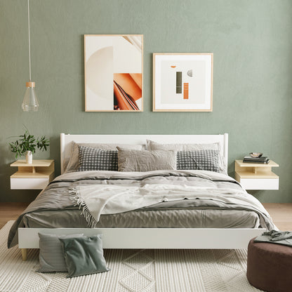 Set of 2 Floating Bedside Tables Wall-Mounted Nightstands with 1 Drawer and Open Shelf for Bedroom 35x32x22.5 cm Oak and White