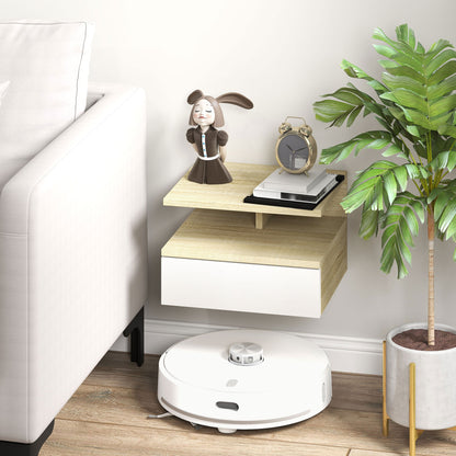 Set of 2 Floating Bedside Tables Wall-Mounted Nightstands with 1 Drawer and Open Shelf for Bedroom 35x32x22.5 cm Oak and White