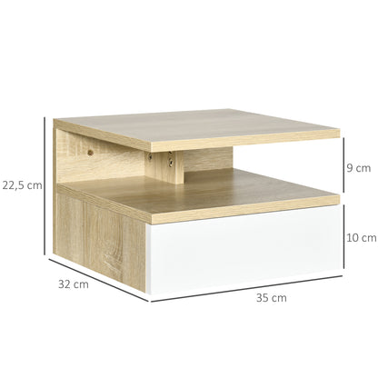 Set of 2 Floating Bedside Tables Wall-Mounted Nightstands with 1 Drawer and Open Shelf for Bedroom 35x32x22.5 cm Oak and White