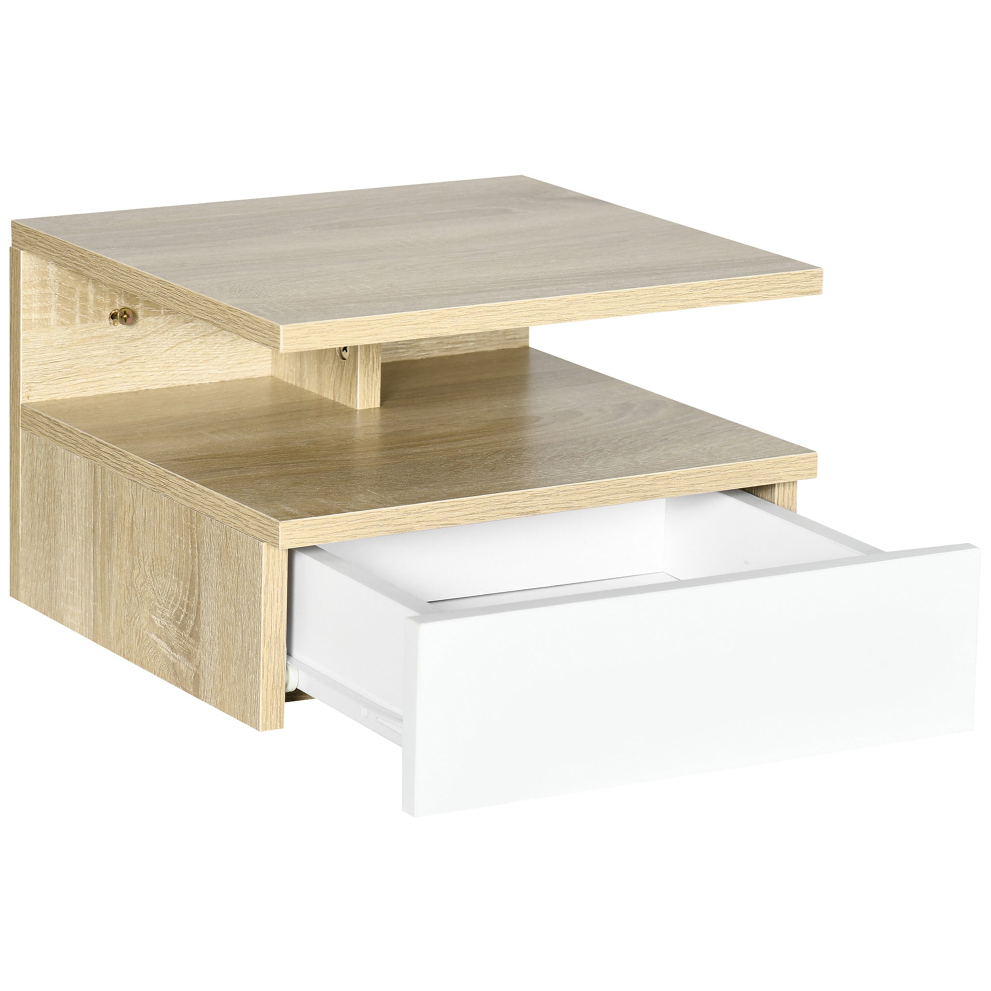 Set of 2 Floating Bedside Tables Wall-Mounted Nightstands with 1 Drawer and Open Shelf for Bedroom 35x32x22.5 cm Oak and White