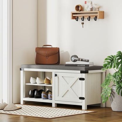 Rustic Shoe Bench Shoe Organizer Bench with Seat Shoe Storage Bench with Compartments Cushion for 7 Pairs of Shoes for Entryway Living Room Bedroom 100x40x48 cm White and Gray
