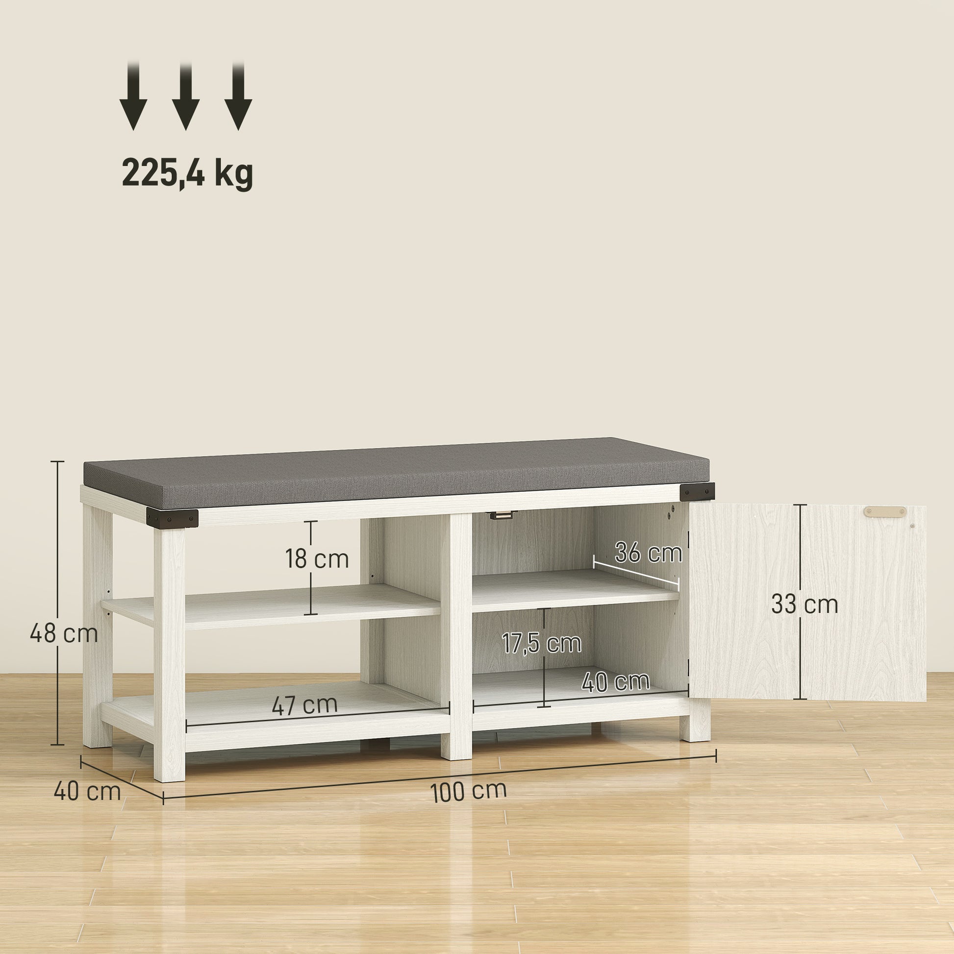Rustic Shoe Bench Shoe Organizer Bench with Seat Shoe Storage Bench with Compartments Cushion for 7 Pairs of Shoes for Entryway Living Room Bedroom 100x40x48 cm White and Gray