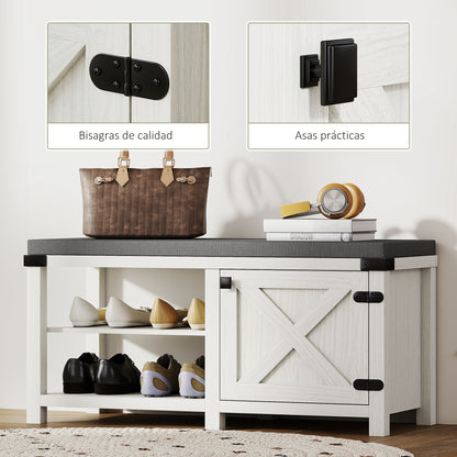 Rustic Shoe Bench Shoe Organizer Bench with Seat Shoe Storage Bench with Compartments Cushion for 7 Pairs of Shoes for Entryway Living Room Bedroom 100x40x48 cm White and Gray