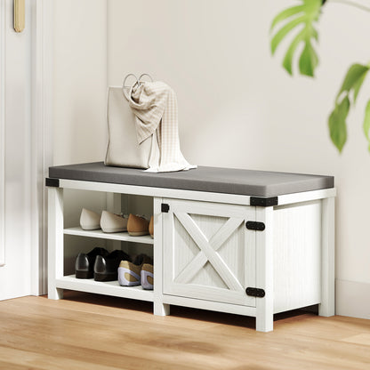 Rustic Shoe Bench Shoe Organizer Bench with Seat Shoe Storage Bench with Compartments Cushion for 7 Pairs of Shoes for Entryway Living Room Bedroom 100x40x48 cm White and Gray