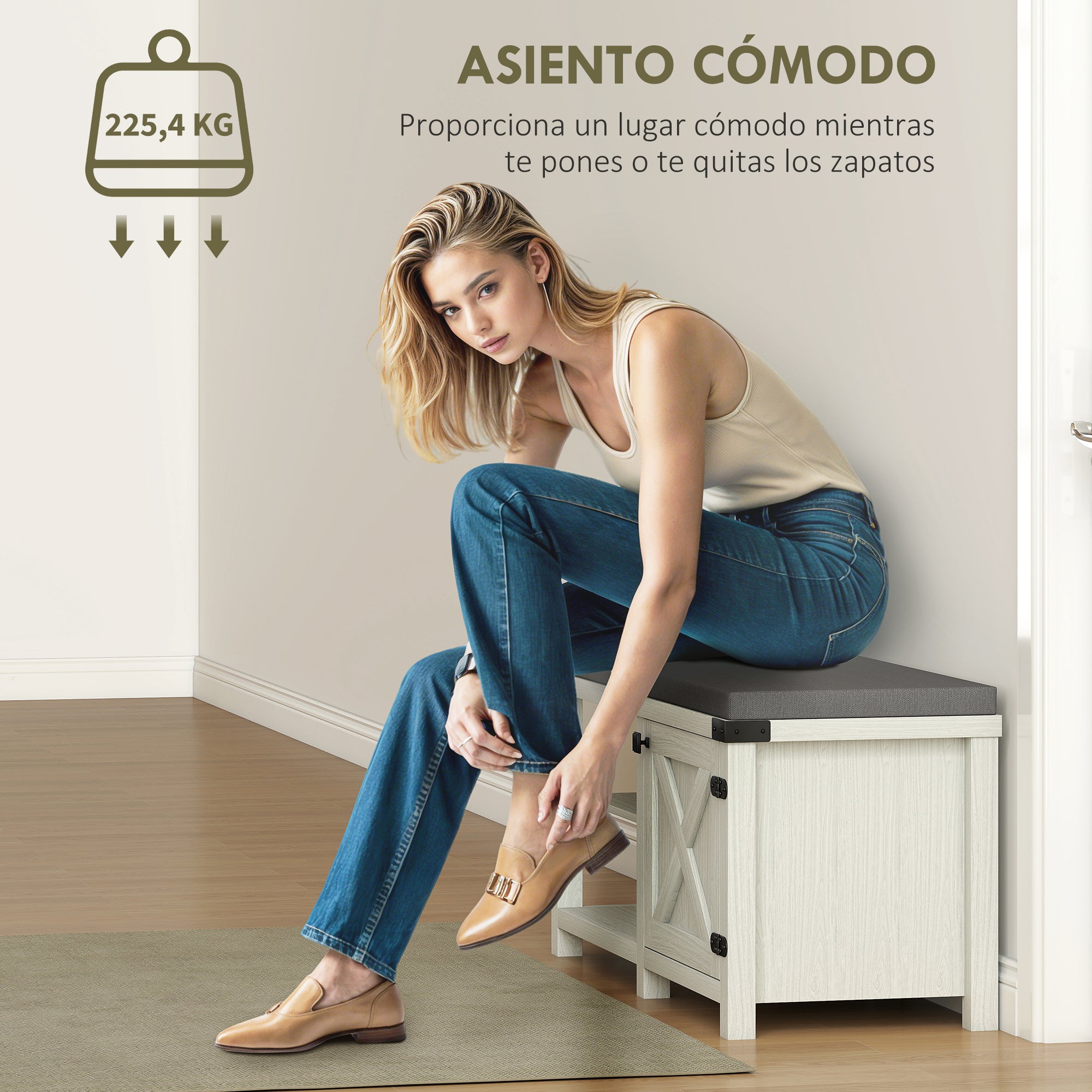 Rustic Shoe Bench Shoe Organizer Bench with Seat Shoe Storage Bench with Compartments Cushion for 7 Pairs of Shoes for Entryway Living Room Bedroom 100x40x48 cm White and Gray