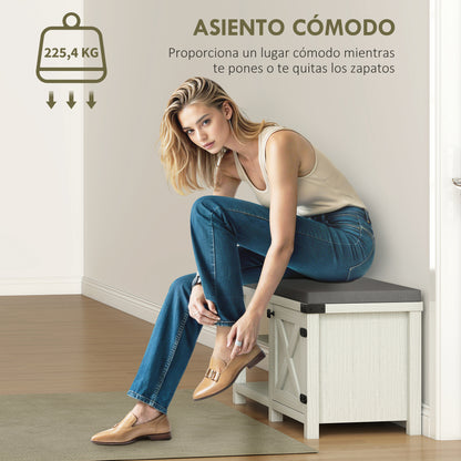 Rustic Shoe Bench Shoe Organizer Bench with Seat Shoe Storage Bench with Compartments Cushion for 7 Pairs of Shoes for Entryway Living Room Bedroom 100x40x48 cm White and Gray