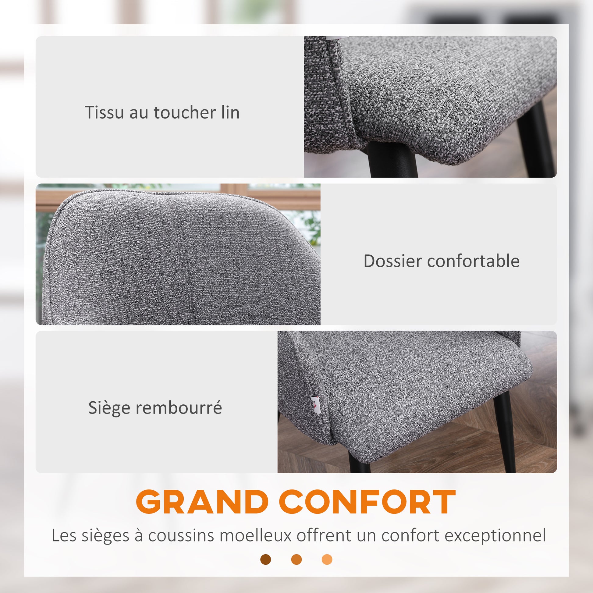 Set of 2 Chairs for Dining Room with Fabric and Steel Frame - inviting seat - dark gray