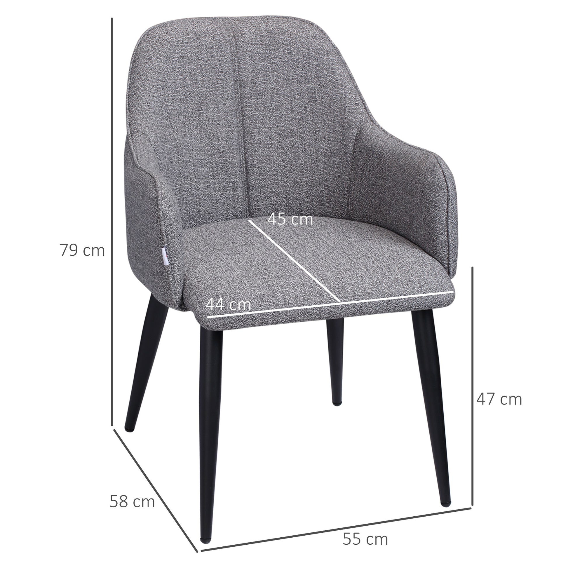 Set of 2 Chairs for Dining Room with Fabric and Steel Frame - inviting seat - dark gray