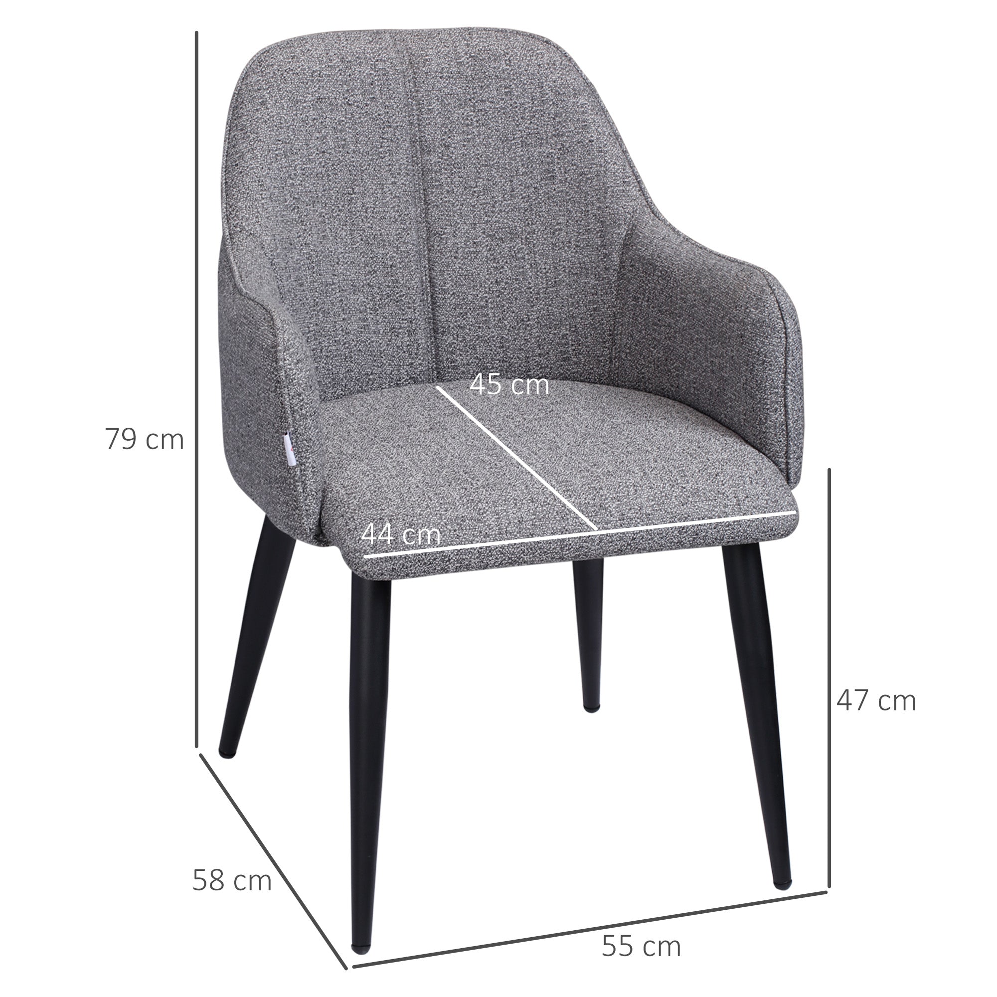 Set of 2 Chairs for Dining Room with Fabric and Steel Frame - inviting seat - dark gray