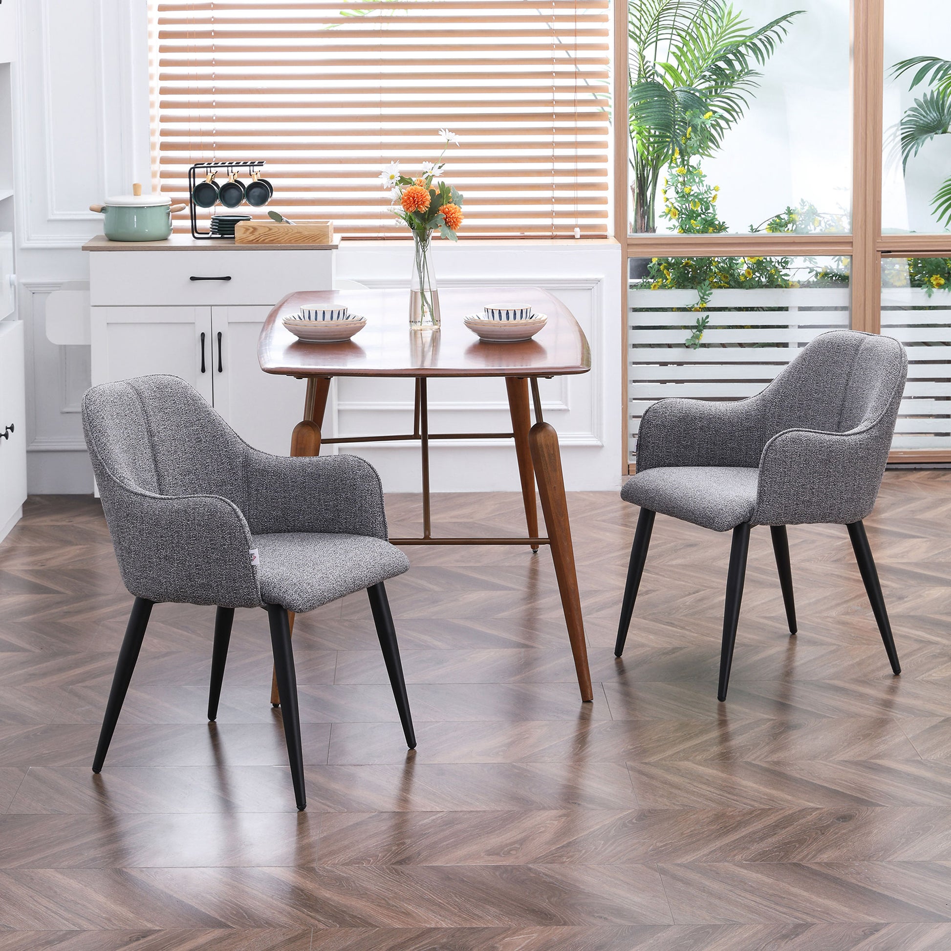 Set of 2 Chairs for Dining Room with Fabric and Steel Frame - inviting seat - dark gray