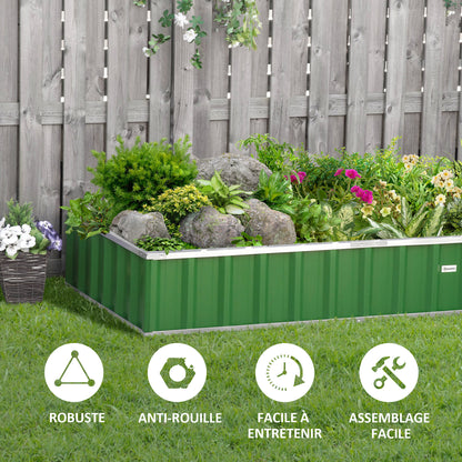 Garden Square Planter 174 x 90 x 30 cm - modular, Tool-Free Assembly, Gloves Included - corrugated steel Green