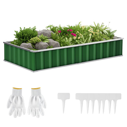 Garden Square Planter 174 x 90 x 30 cm - modular, Tool-Free Assembly, Gloves Included - corrugated steel Green