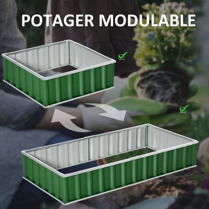 Garden Square Planter 174 x 90 x 30 cm - modular, Tool-Free Assembly, Gloves Included - corrugated steel Green