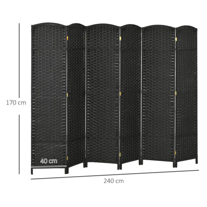 6-Panel Folding Room Divider 240x170 cm Privacy Screen Separator for Living Room Bedroom Office Black