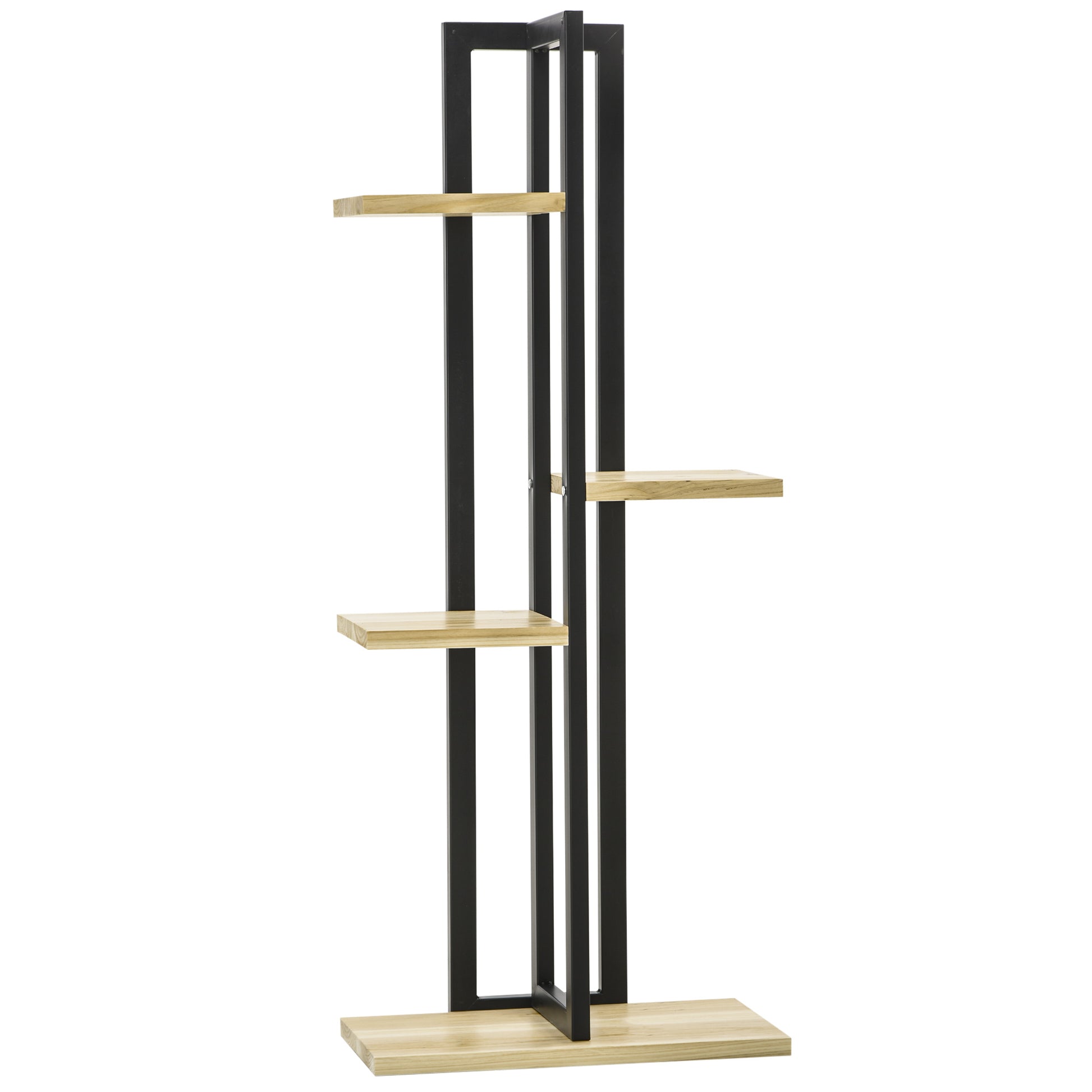 4-Tier Plant Stand, 110 cm High Flower Stand for Indoor Outdoor, Wooden Plant Shelf, Multi-layer Flower Rack, Flower Stand for Garden Balcony, Black+Natural Wood