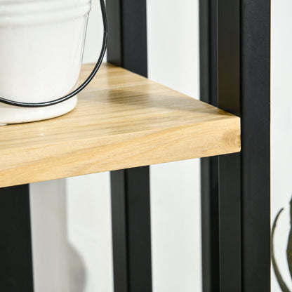 4-Tier Plant Stand, 110 cm High Flower Stand for Indoor Outdoor, Wooden Plant Shelf, Multi-layer Flower Rack, Flower Stand for Garden Balcony, Black+Natural Wood