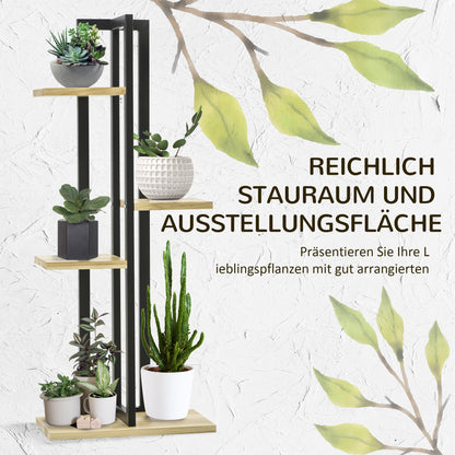 4-Tier Plant Stand, 110 cm High Flower Stand for Indoor Outdoor, Wooden Plant Shelf, Multi-layer Flower Rack, Flower Stand for Garden Balcony, Black+Natural Wood